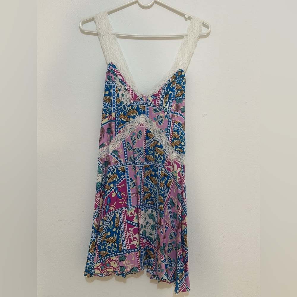 Floral Patchwork Dress with Lace Straps